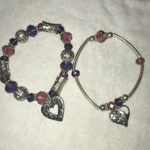 Heart Charm Stretch Bracelet Set!